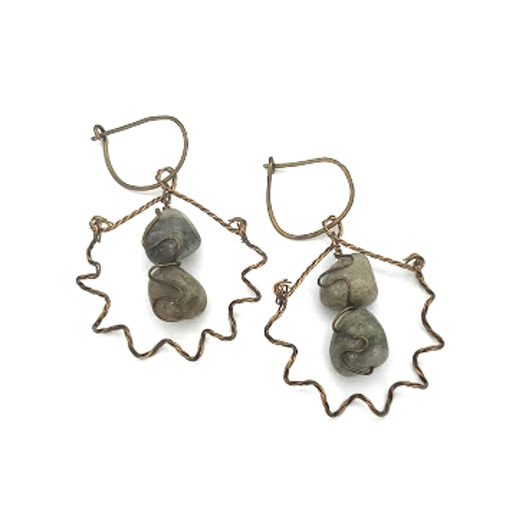 Antiqued Green Garnet Earrings handcrafted in twisted antiqued brass, where natural gemstones meet organic, botanical-inspired artistry.