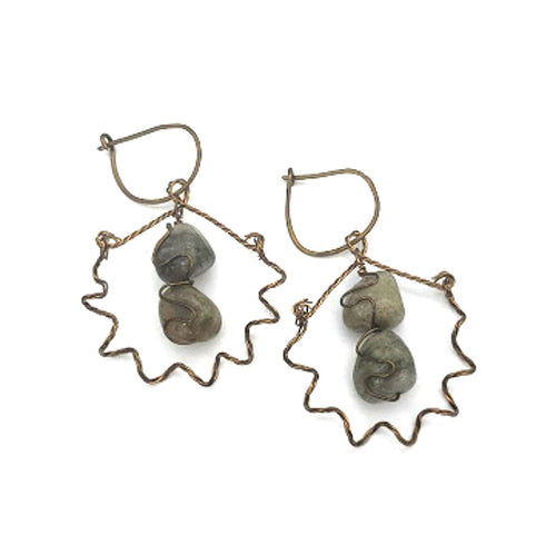 Antiqued Green Garnet Earrings handcrafted in twisted antiqued brass, where natural gemstones meet organic, botanical-inspired artistry.
