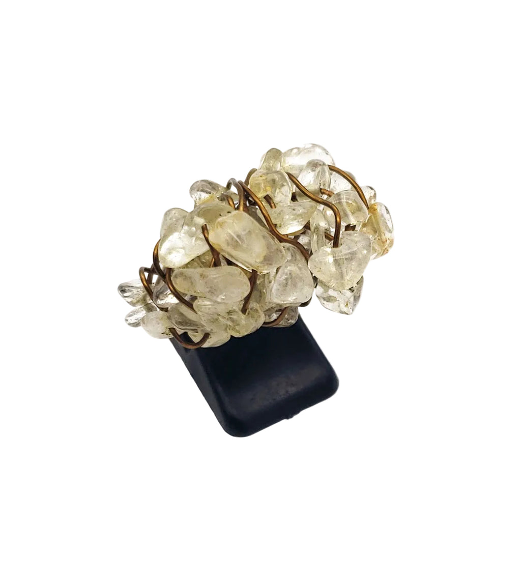 Citrine layered statement ring with natural citrine chips and antiqued brass wire