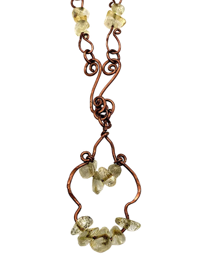 Citrine and Copper Necklace, handcrafted with natural gemstones and intricate wirework. 