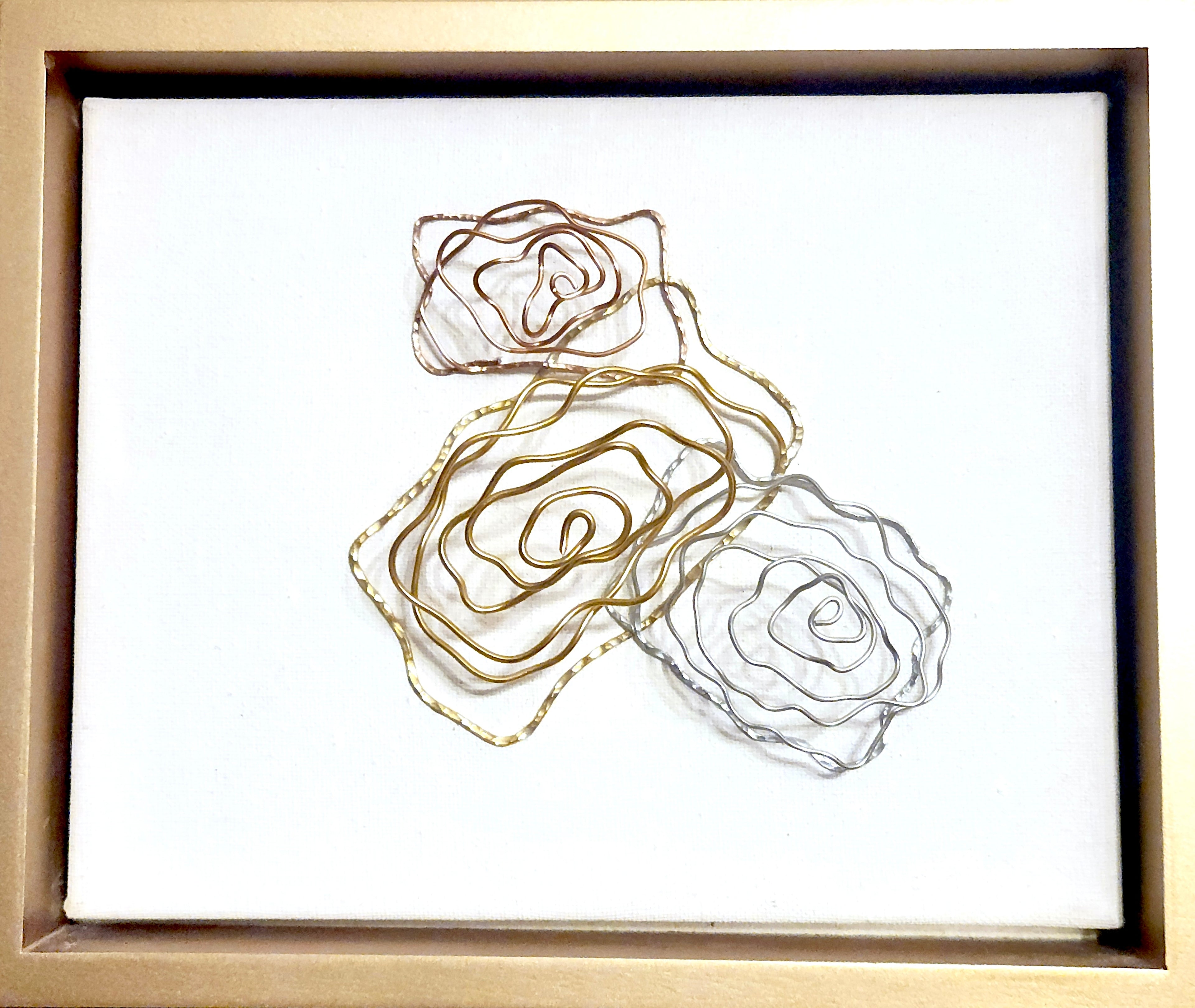 Framed Out Pouring mixed media wall art with hand-formed aluminum wire on canvas