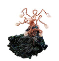 Rooted Tree of Life Ring, hand-forged natural copper ring with freshwater pearls and sculptural branching design