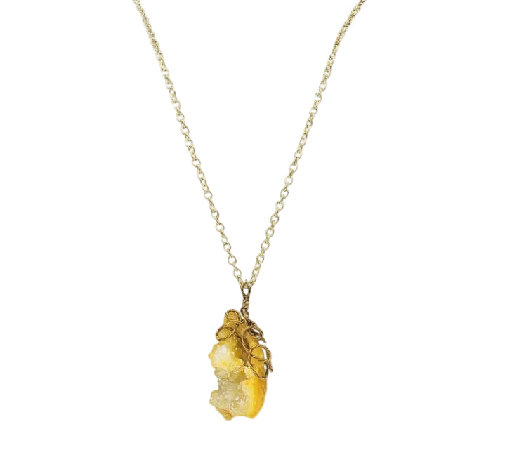Druzy Quartz Necklace handcrafted with antiqued brass.